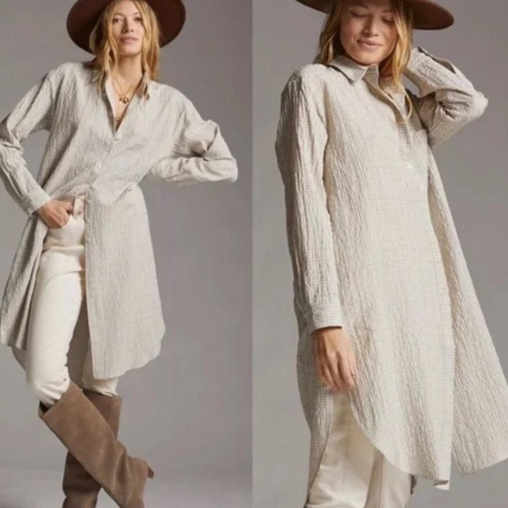 Maeve by Anthropologie Button Down Tunic Top Long Sleeve